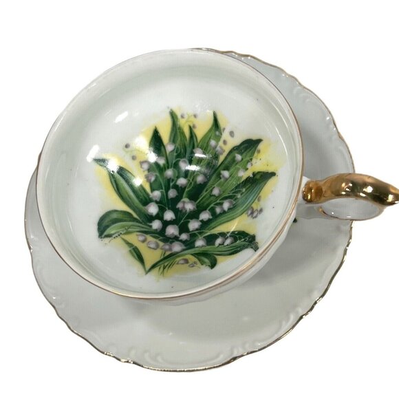 NORCREST VINTAGE TEA CUP SAUCER FINE CHINA LILY #5/986 GOLD TRIM JAPAN HANDPAINT - Picture 3 of 8